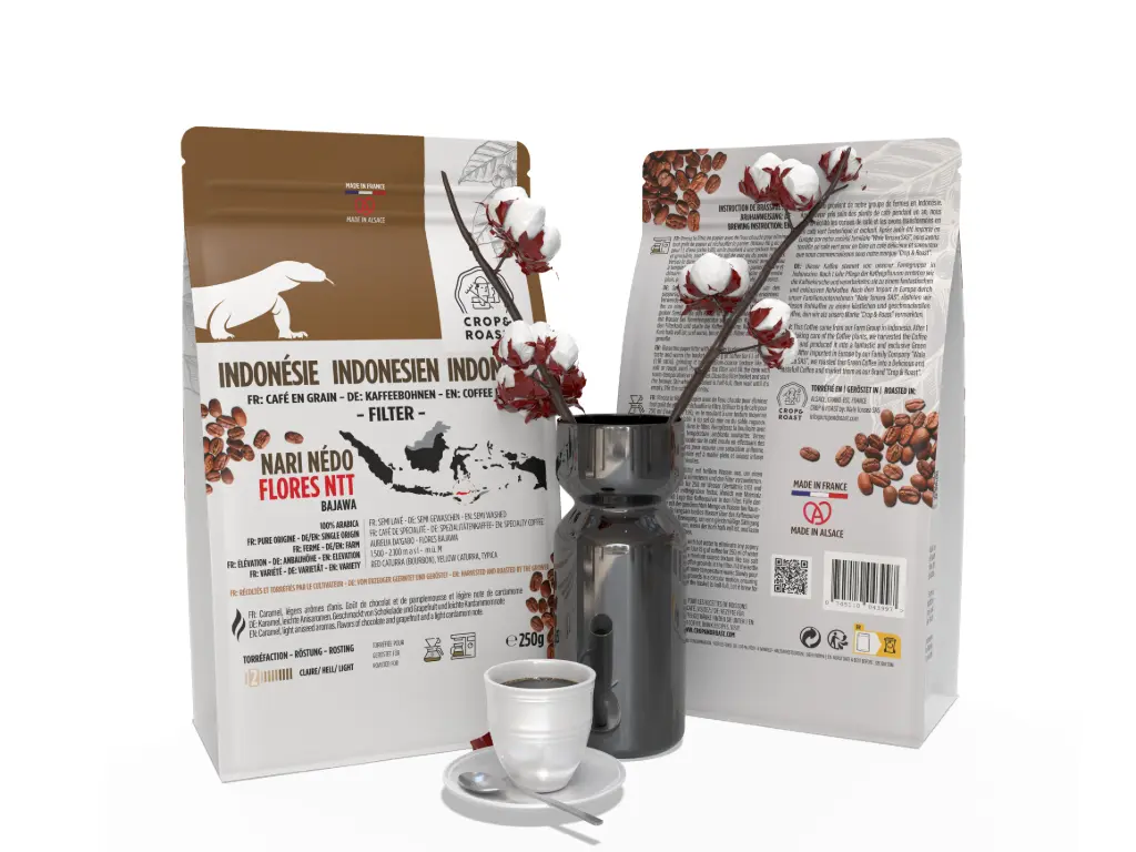 [COBE-SFSW-FBJW-250] NARI NÉDO, Spezialfilterkaffee-Bohne, ERNTE & RÖSTUNG, Flores Bajawa Indonesien, halb gewaschen (1x Pouch 250g)
